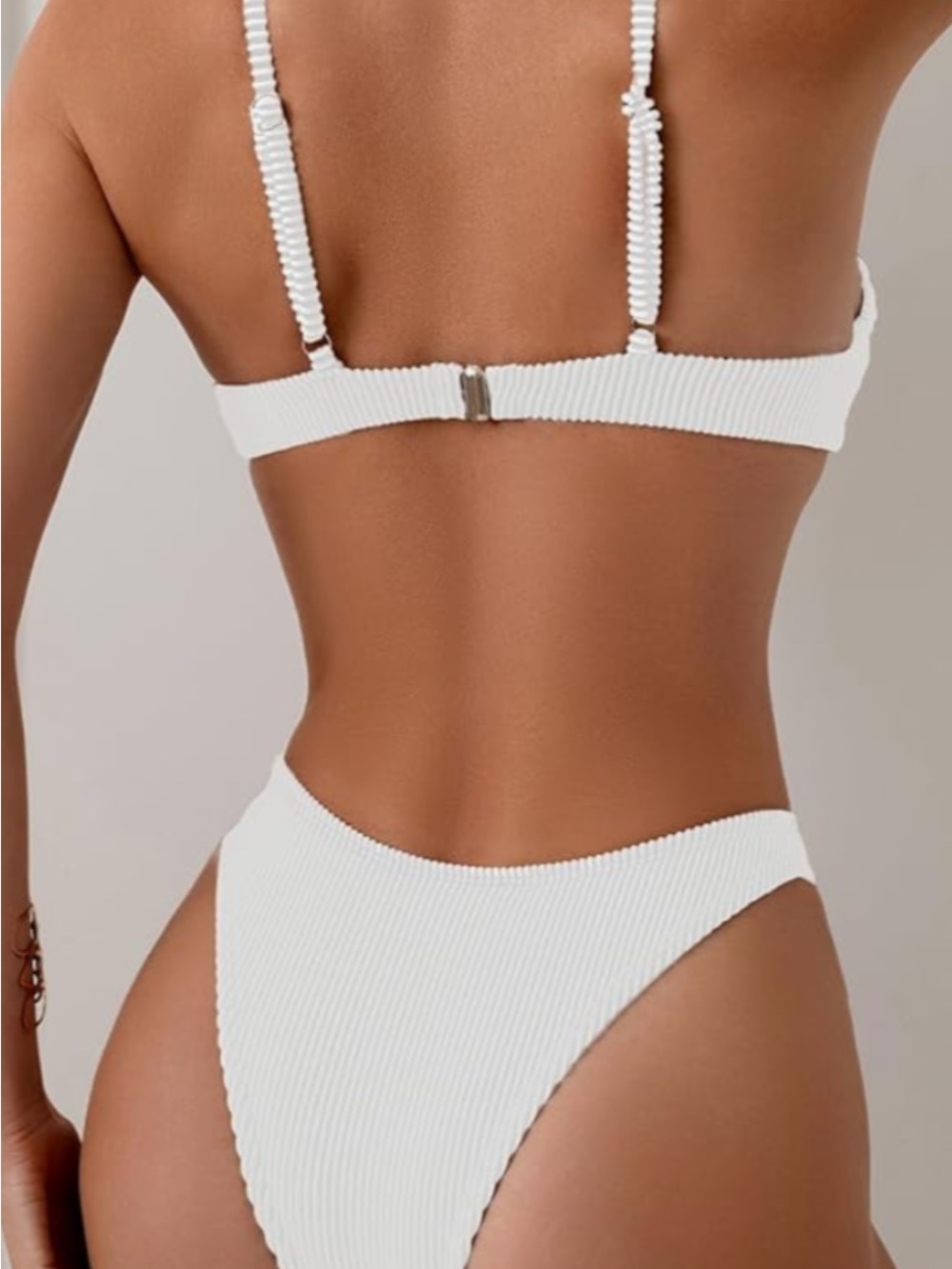 White Ribbed Two-Piece Bikini Set - Picture 6 of 12